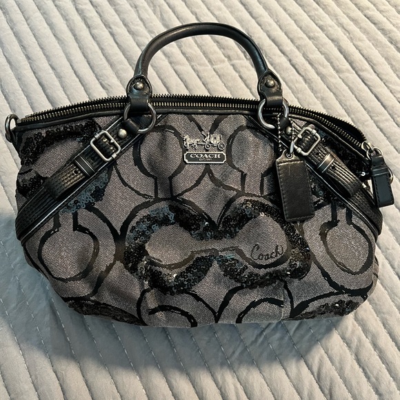 Coach Black & Gray Madison sequin op art Sophia - Picture 2 of 8